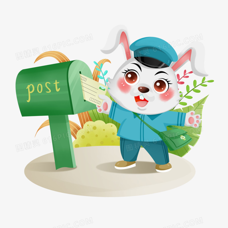 卡通兔子将信件放进信箱插画素材