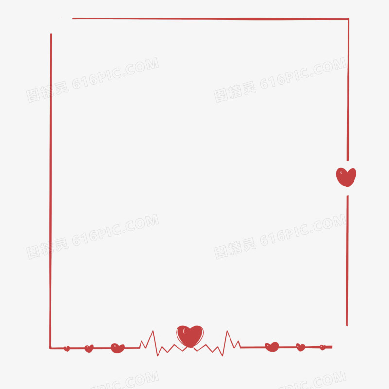 手绘红色心电图爱心边框素材