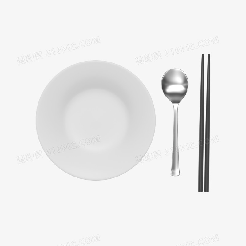 C4D白色盘子筷子勺子元素