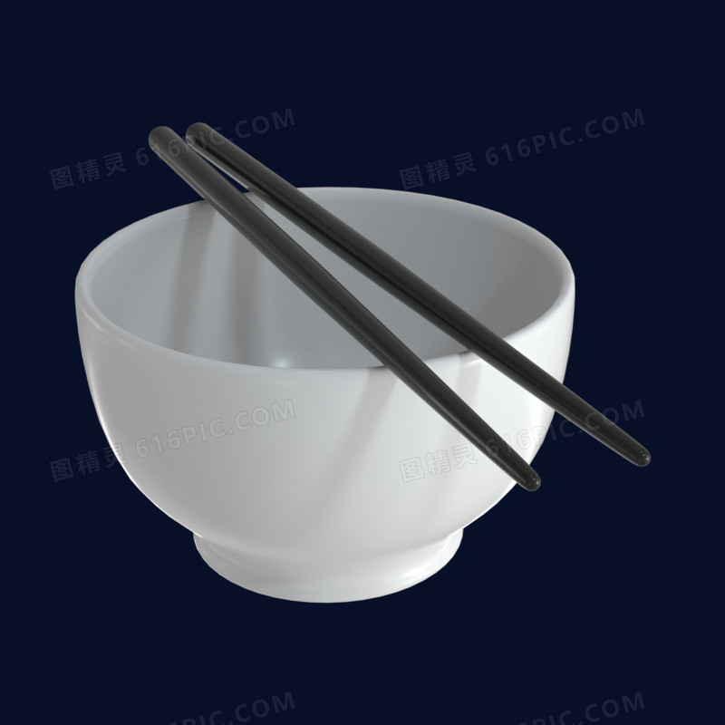 白色C4D碗筷侧视图免抠元素