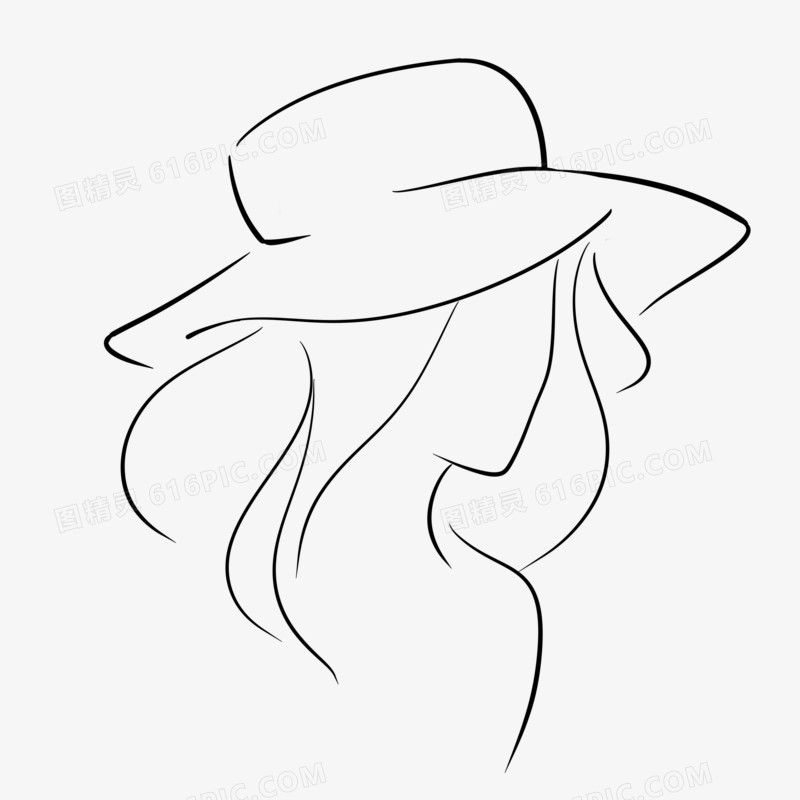 手绘线条戴帽子侧脸女性素材