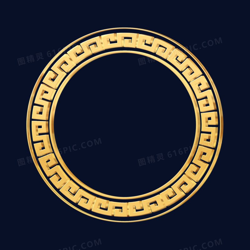 金色立体边框中国风边框圆框素材
