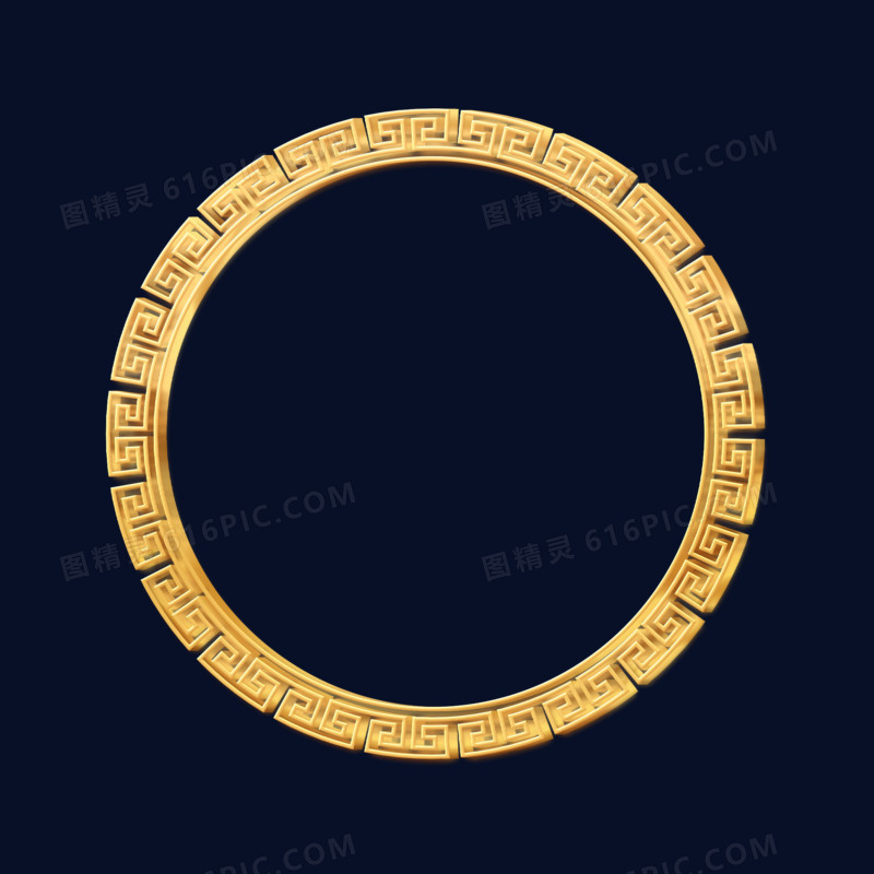 金色立体中国风古典纹样圆形边框元素