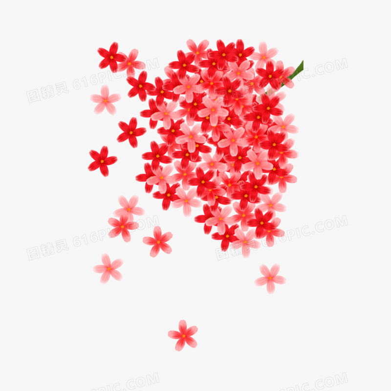 一组手绘水彩花枝套图之红色桃花元素