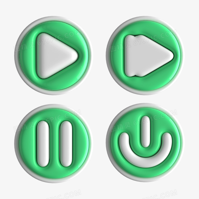 一组C4D绿色膨胀风按钮元素