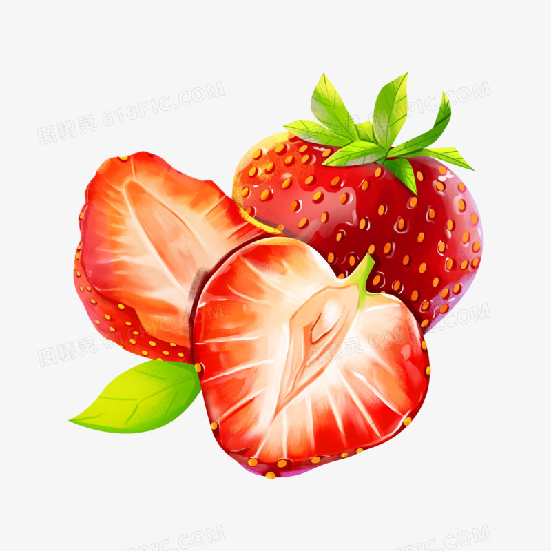 手绘草莓水果插画元素