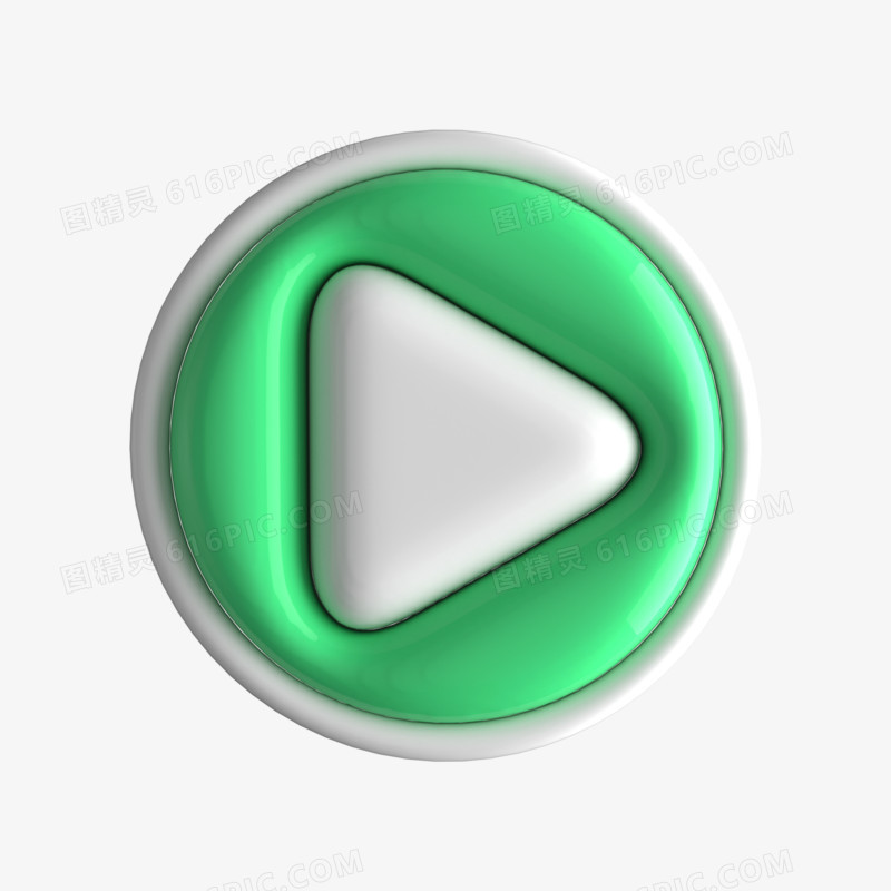 绿色C4D膨胀风播放按钮元素