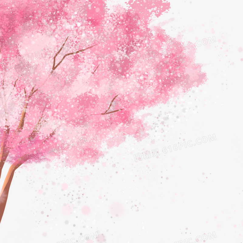 手绘粉色浪漫樱花树素材