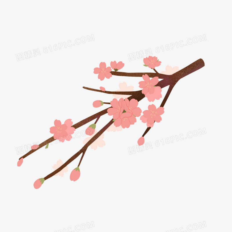 卡通扁平风樱花花枝花朵元素
