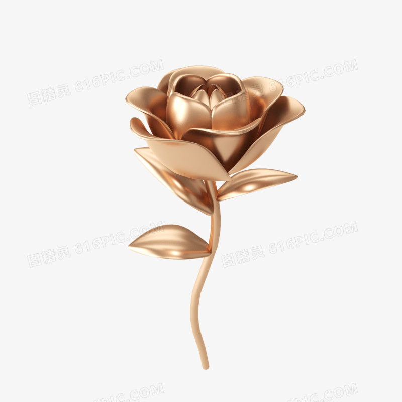 C4D金色立体玫瑰花元素
