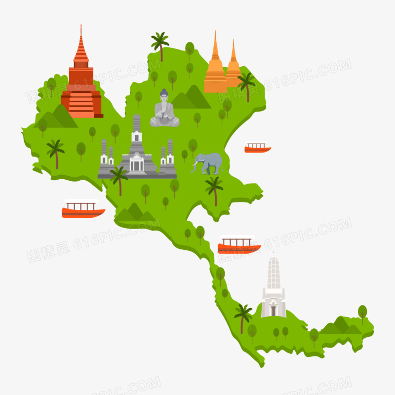 卡通手绘矢量免抠泰国地图元素