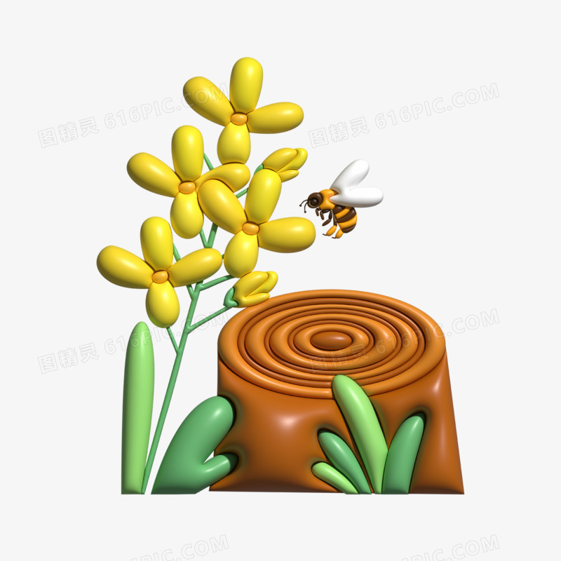 卡通立体膨胀风蜜蜂采蜜元素