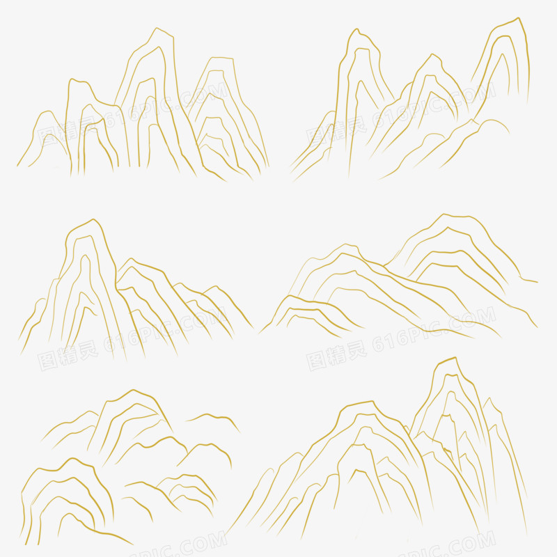一组手绘线稿中国风山套图素材