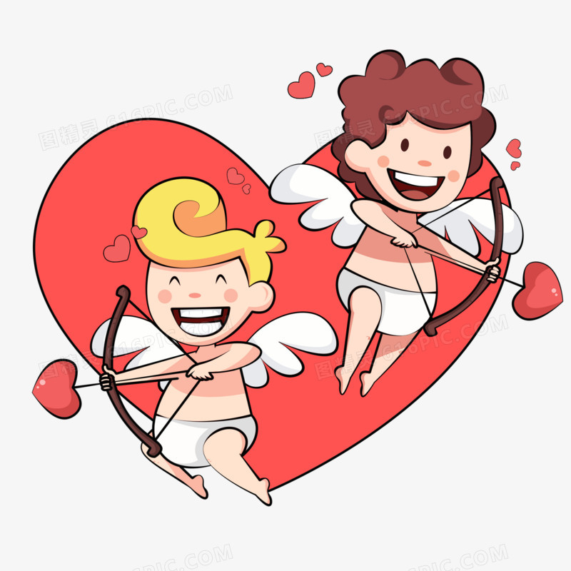 手绘卡通可爱射箭爱心天使丘比特元素