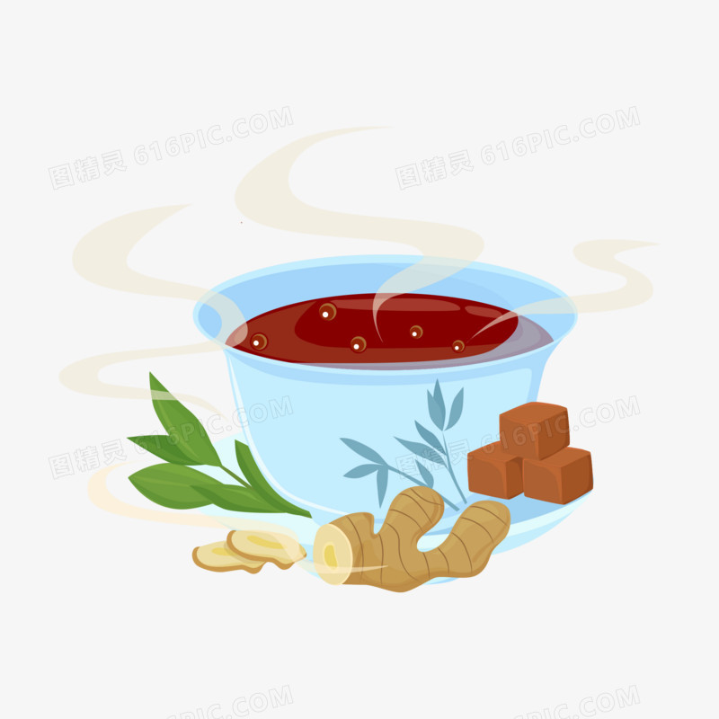 卡通矢量红糖姜茶健康饮品素材