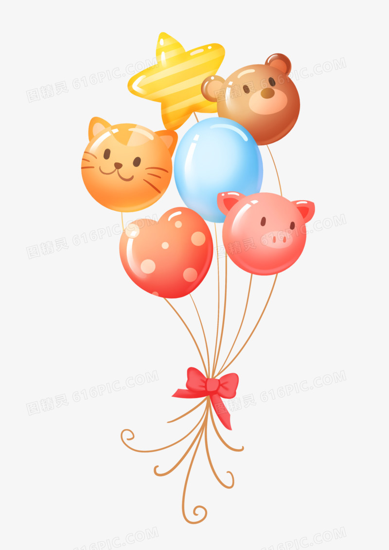 手绘卡通可爱动物儿童气球免抠素材