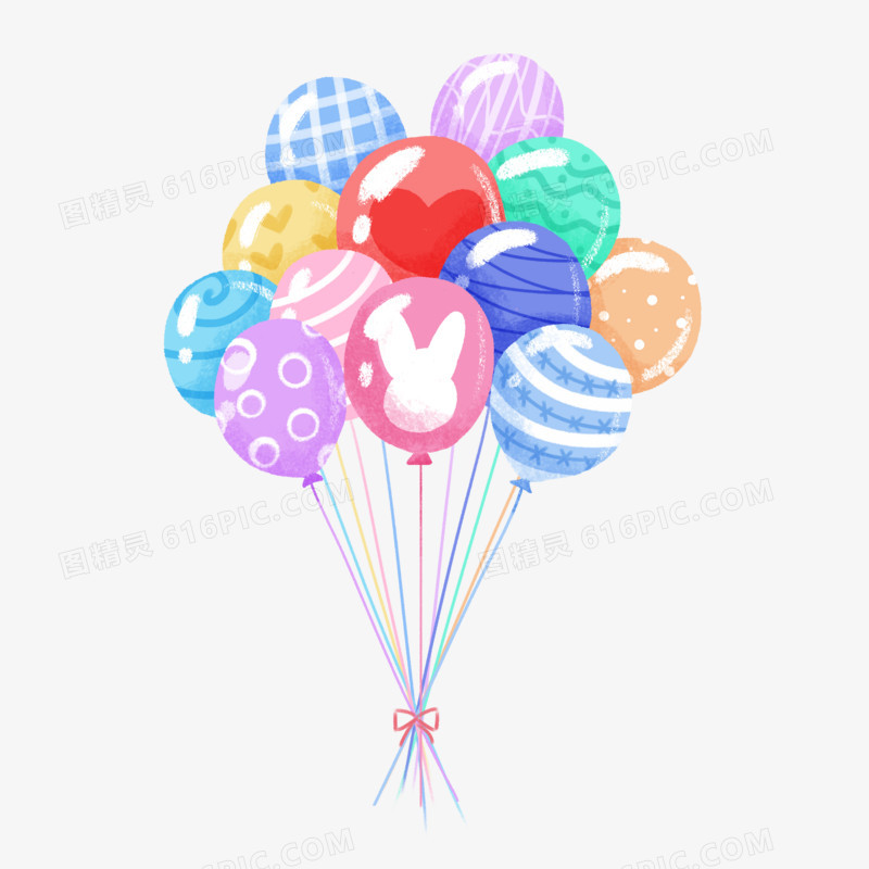 手绘卡通一束气球庆祝元素