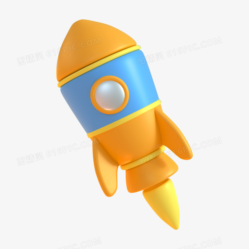 C4D立体可爱卡通小火箭免抠元素