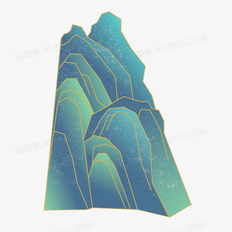 一组手绘青山山峰元素套图系列三素材