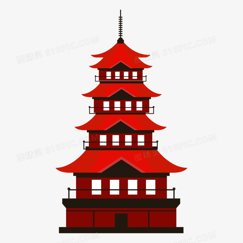 一组手绘矢量日本建筑合集之塔素材