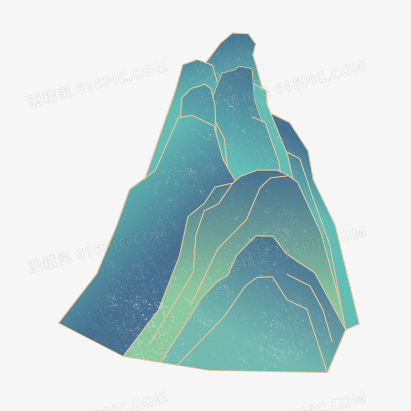 一组手绘青山山峰元素套图系列二素材