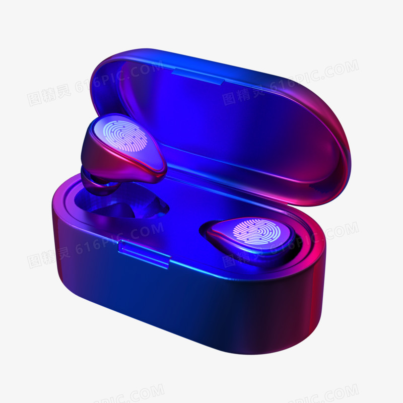 C4D蓝紫镭射渐变蓝牙耳机3d元素