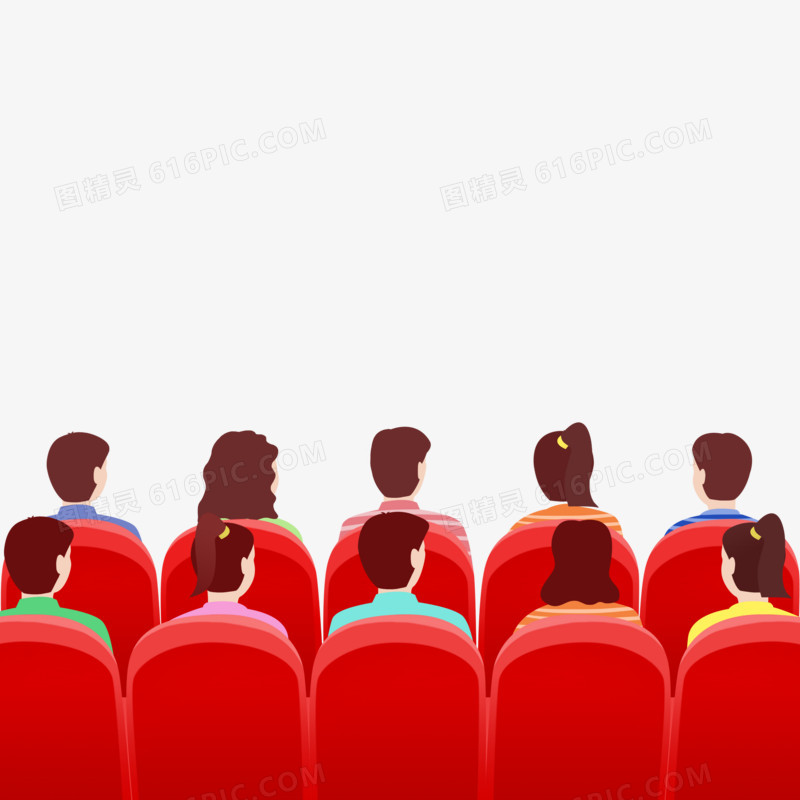 卡通扁平坐着的观众背影插画元素