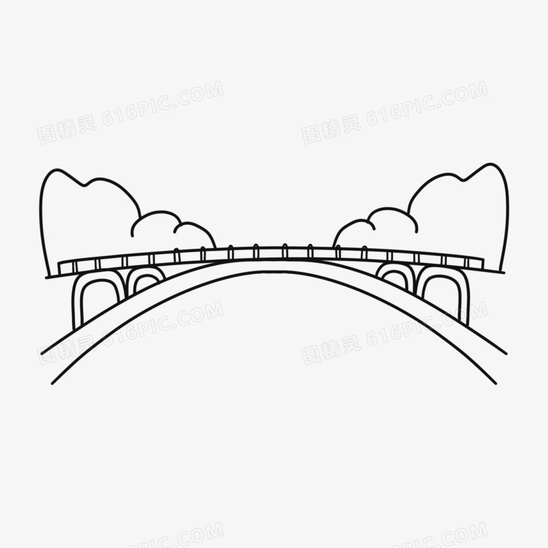 手绘线描赵州桥免抠元素