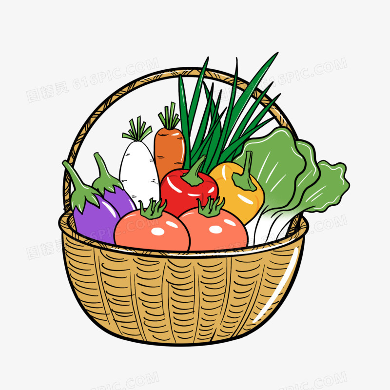 手绘卡通蔬菜篮子素材