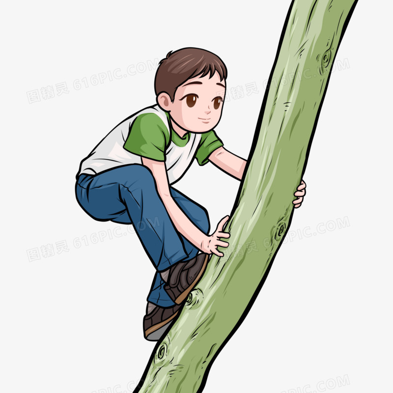 手绘风爬树的小男孩素材