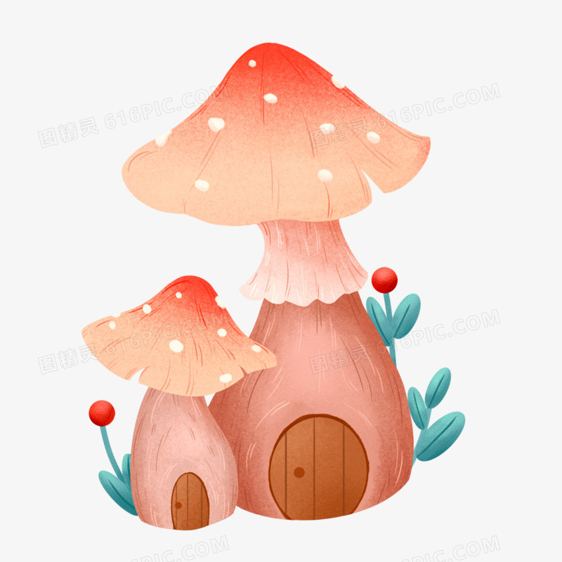卡通手绘彩色蘑菇素材