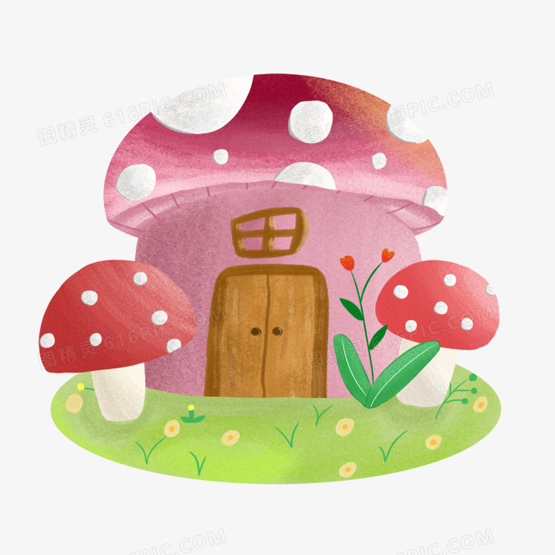 卡通手绘彩色蘑菇屋素材