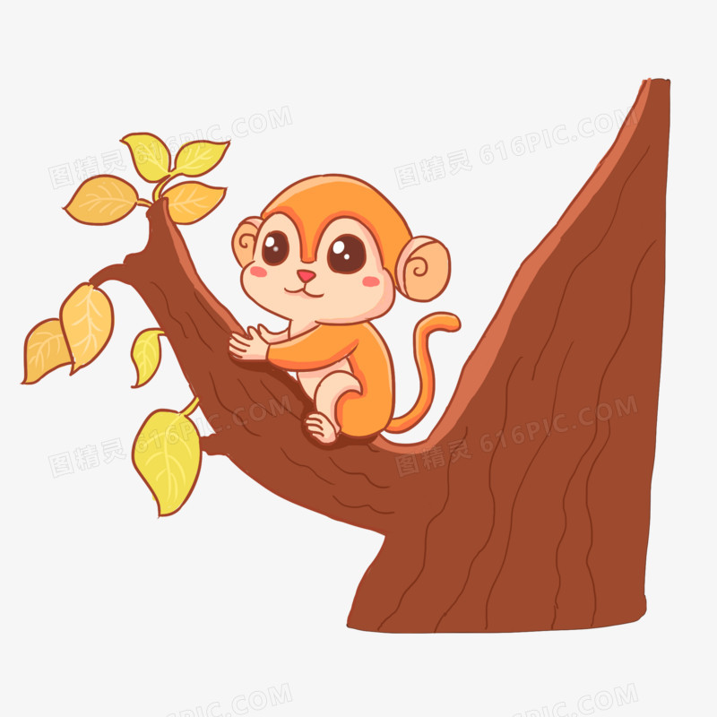 手绘卡通动物猴子爬树免抠元素