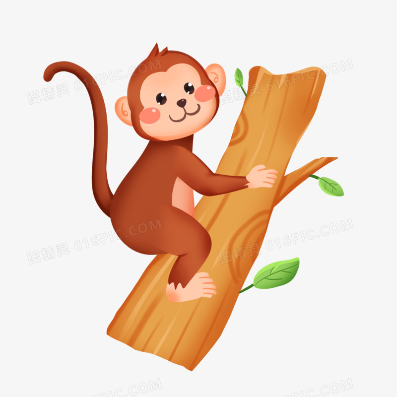 手绘卡通爬树的猴子免抠素材