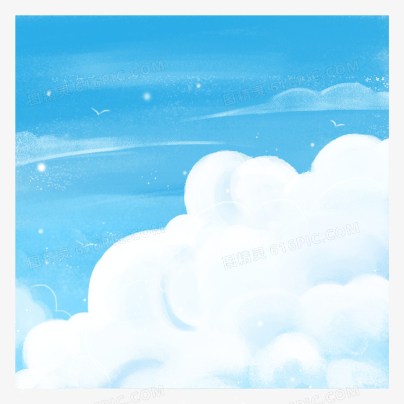 手绘插画天空蓝天白云元素
