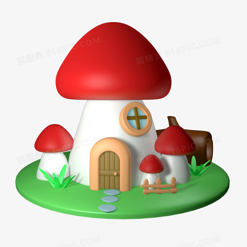 C4D模型立体3D春季场景蘑菇屋元素