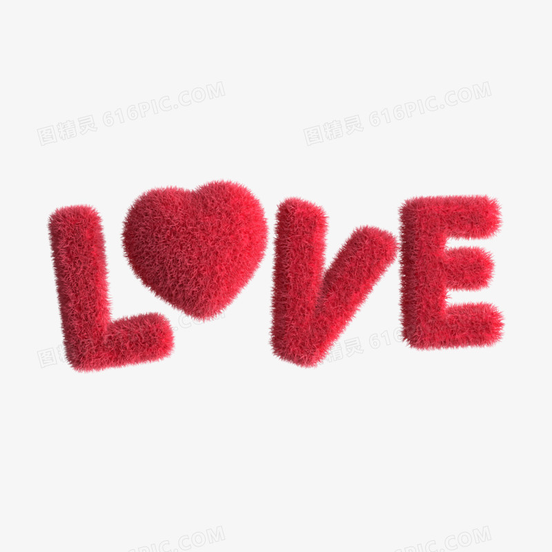 C4D红色毛绒love爱情3d元素