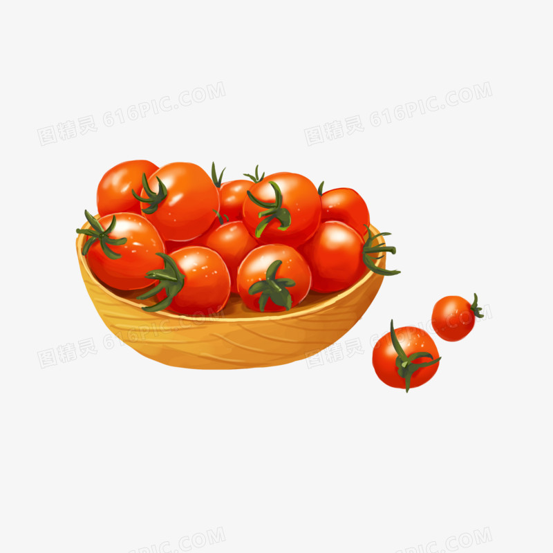 手绘插画风一盆小番茄免抠元素