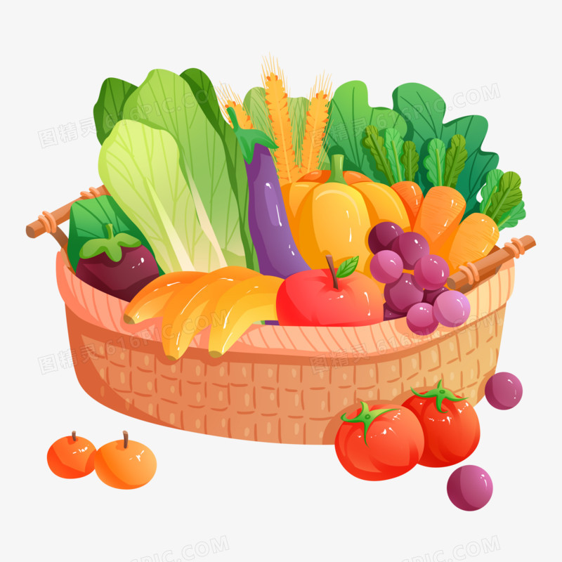 手绘食材水果蔬菜篮素材