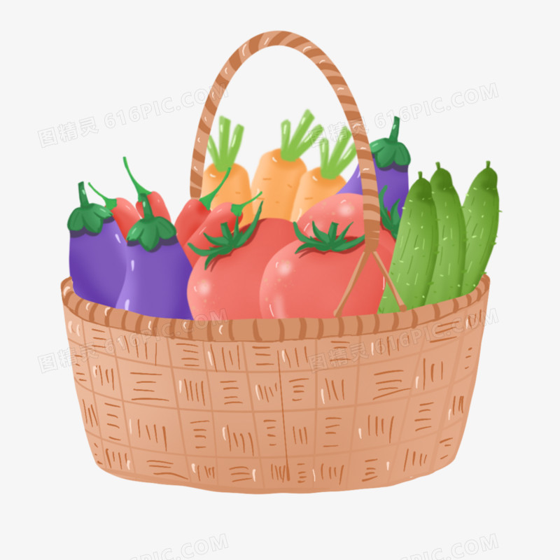 手绘绿色食品蔬菜篮元素