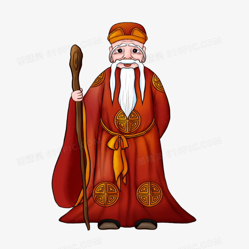 手绘土地公爷爷老神仙免抠素材