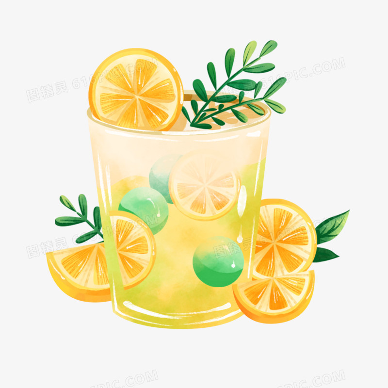 一组插画风夏日冷品饮料合集之柠檬汁元素