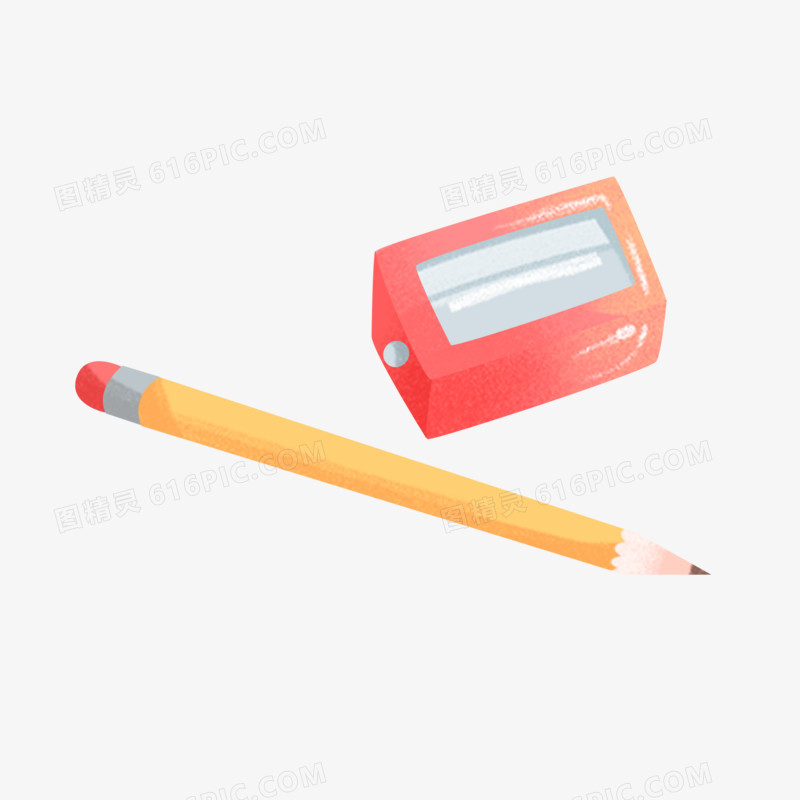 一组插画风学习用品组合之铅笔卷笔刀元素