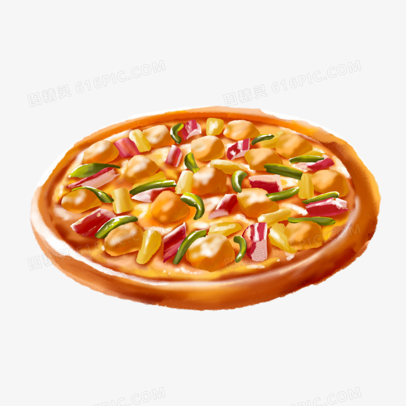 手绘写实好吃的披萨免抠元素