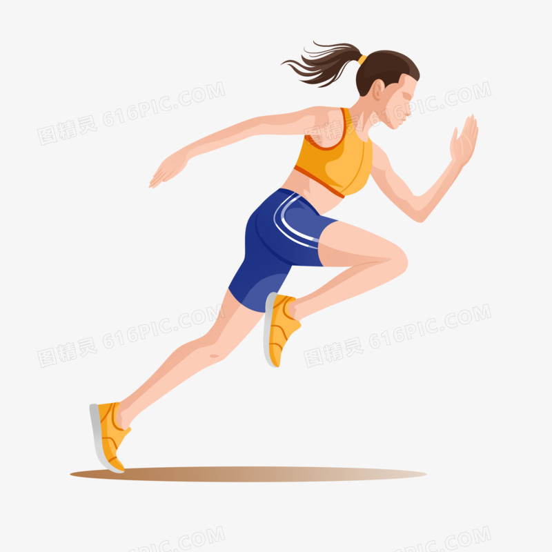 手绘卡通女运动员运动跑步插画元素