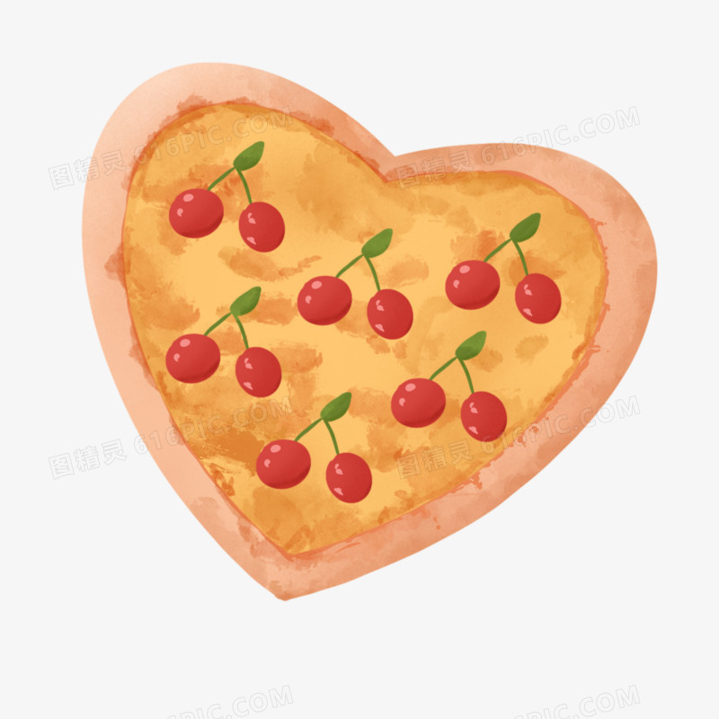 手绘心型番茄味儿披萨元素