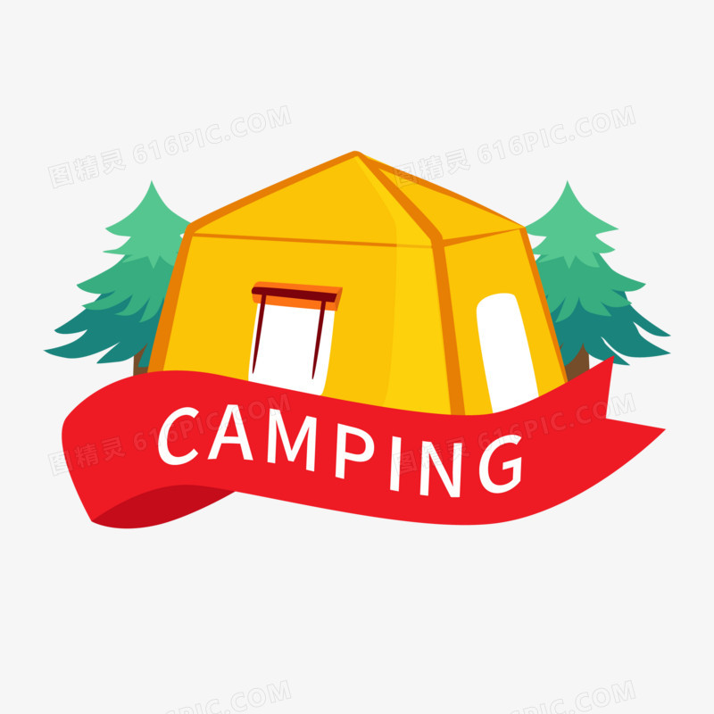 一组矢量野外露营帐篷贴纸之帐篷元素
