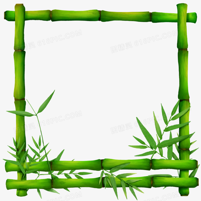插画风青绿色竹子边框元素