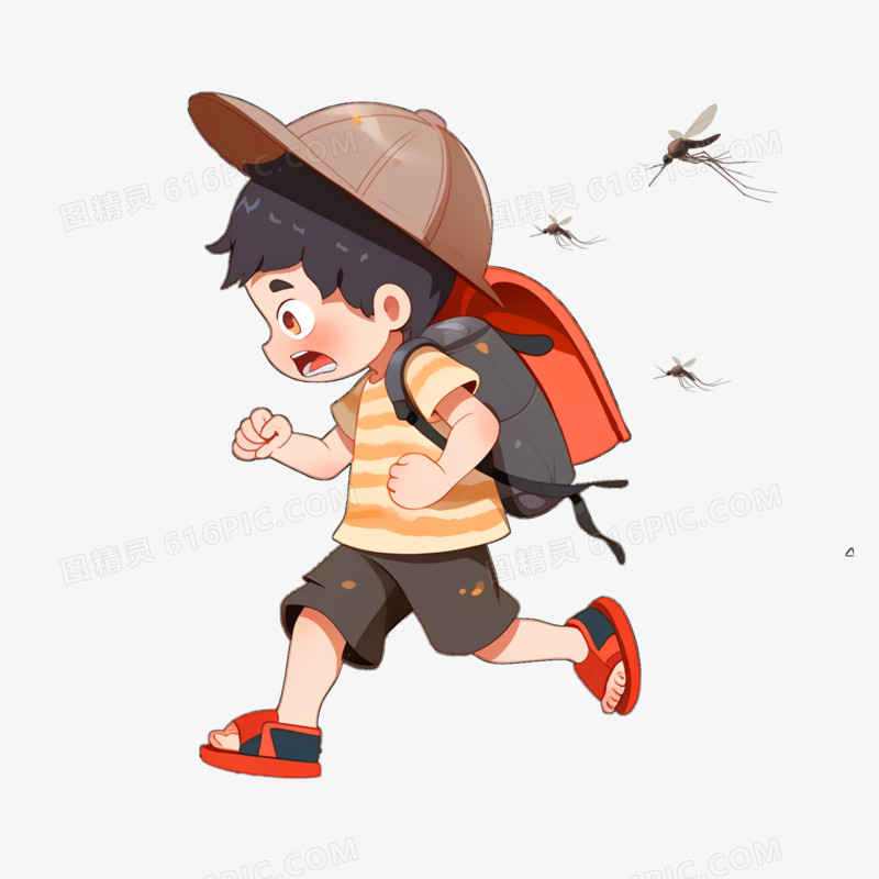 儿童逃离追赶的蚊子元素