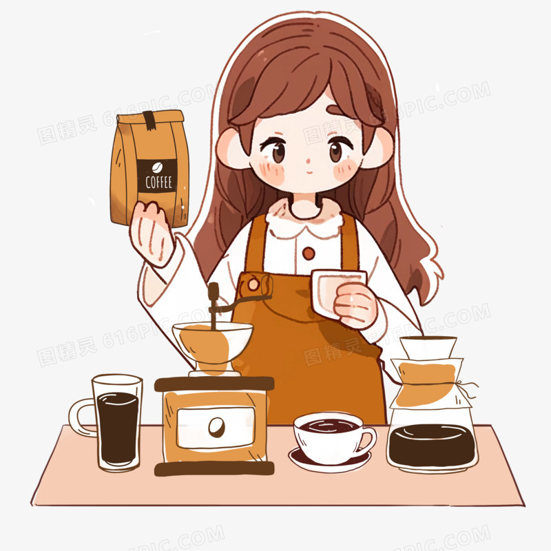 少女调制咖啡元素
